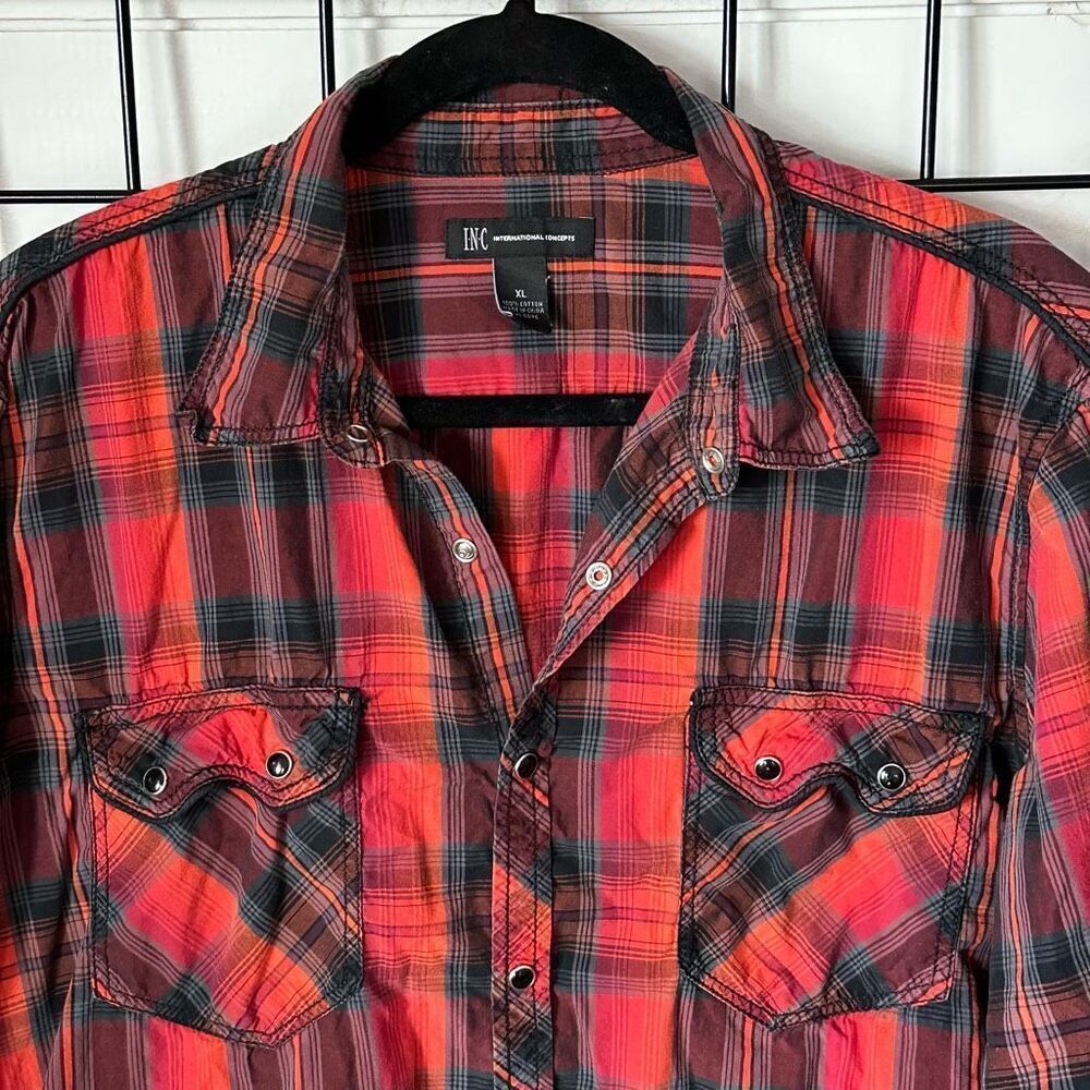 Vintage International Concepts INC Western Shirt Mens XL Red Pearl Snap - Picture 2 of 10